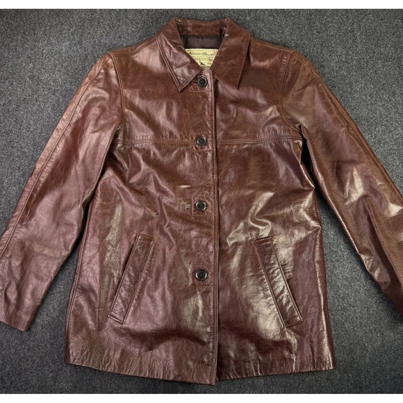 Eddie Bauer Jackets & Blazers - Vintage Eddie Bauer Leather Outer Jacket Womens Size XS Brown 4 Button Yoke Coat